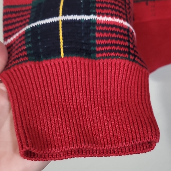 JOS A BANK Mens Plaid Crewneck Sweater Size XL Red Cotton Vintage Grandpa Y2K - Picture 7 of 11